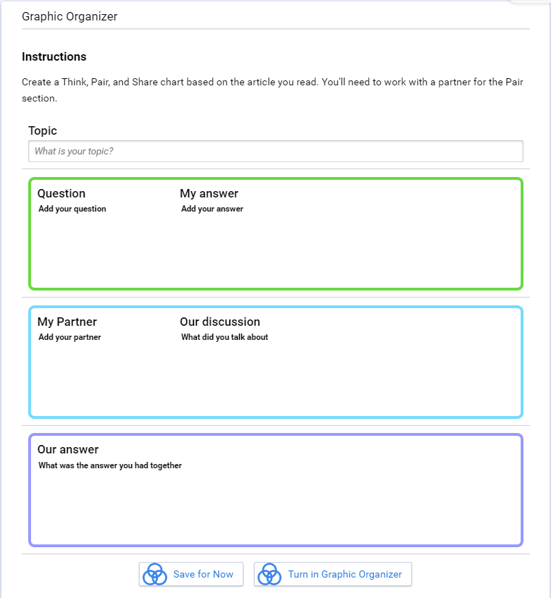 a student's assigned Think, Pair, and Share activity