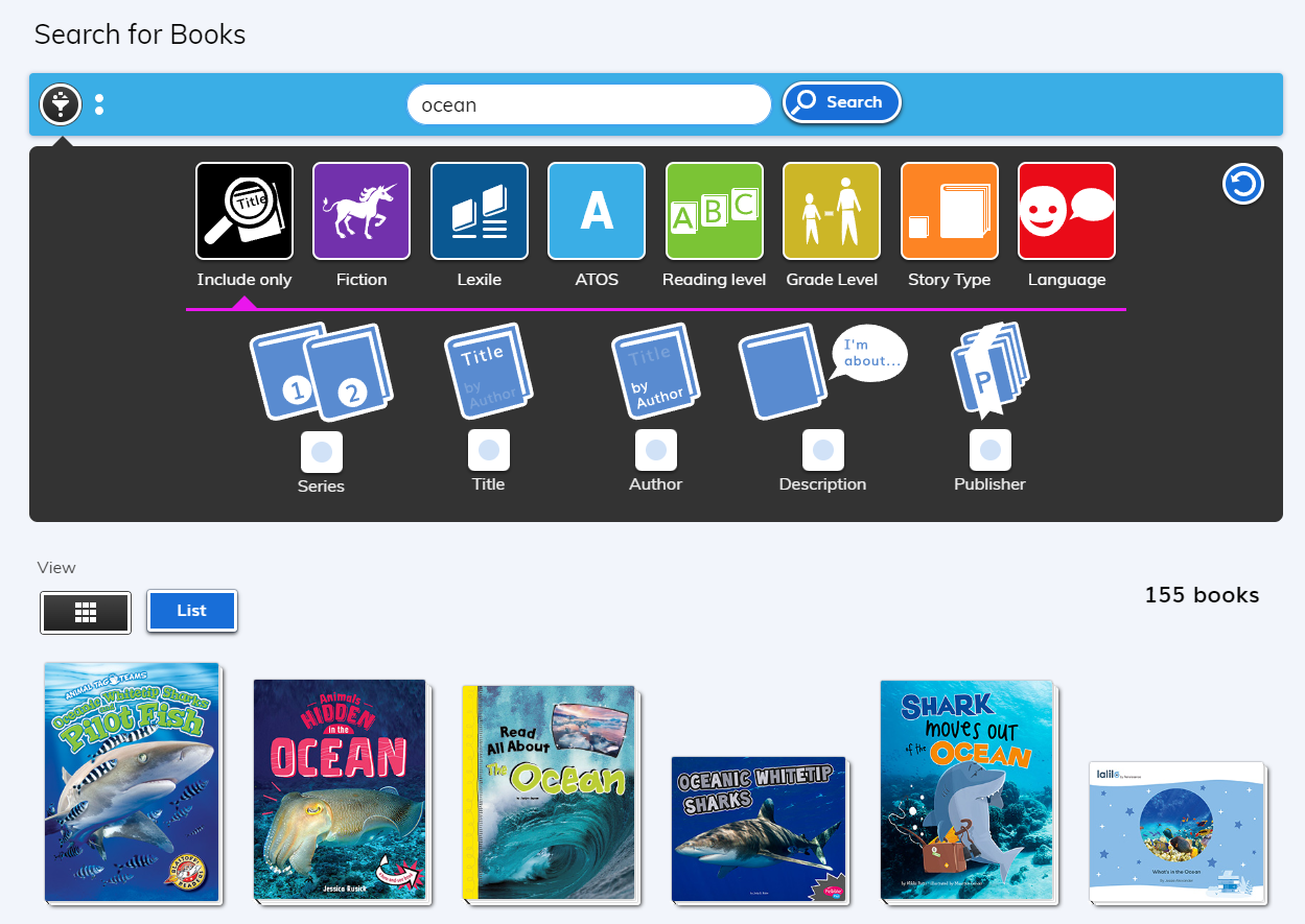 an example of the student search filters