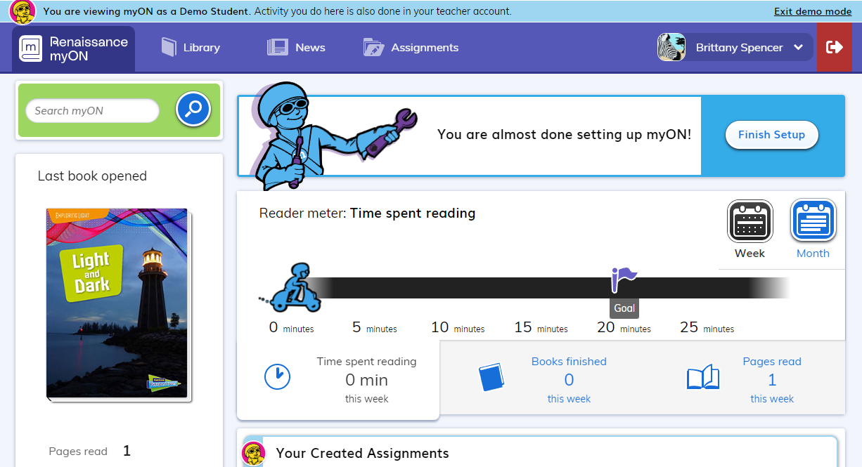 the main student page in demo mode