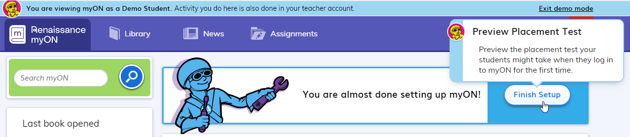 the Finish Setup message