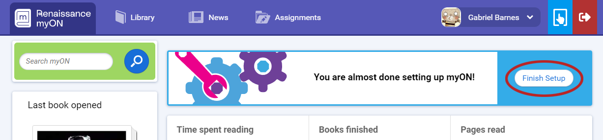 the student's Finish Setup button