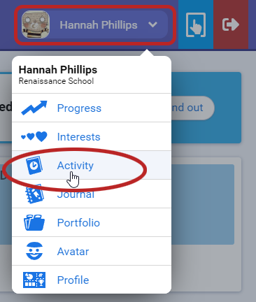 select your name, then select Activity