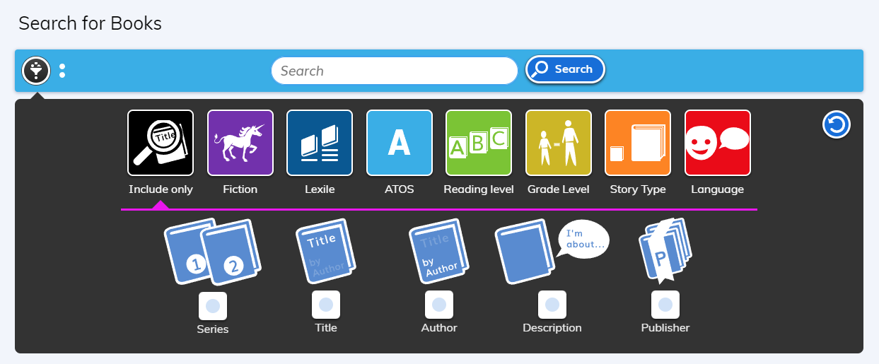 the search filters for younger students