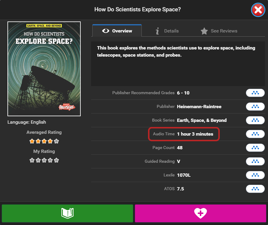 the audio runtime for a book in the book information window