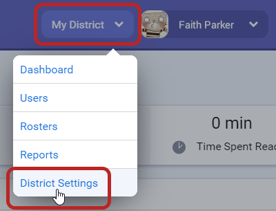 Select My District at the top of the page, then District Settings in the menu