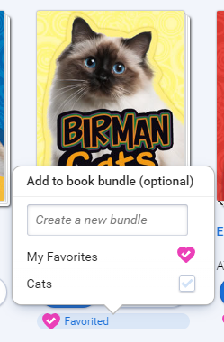the book bundle popup window for a newly favorited book