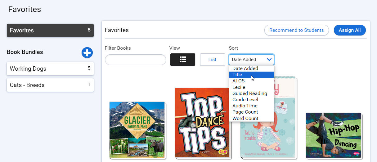 the Sort drop-down list