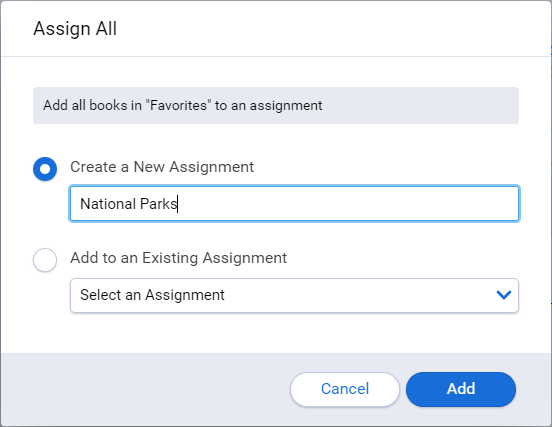 the Create a New Assignment option and the name field