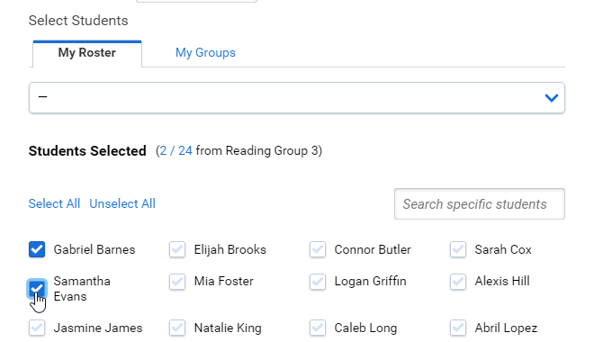 students checked on the My Roster tab