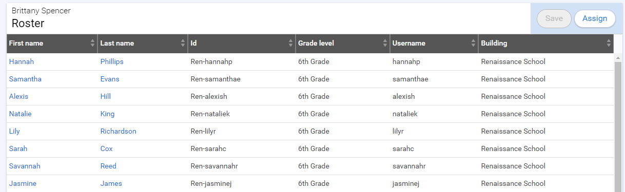 an example of a teacher's roster