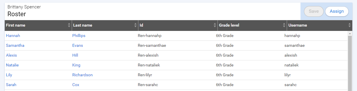 an example of a roster