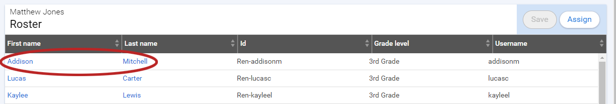 select a student's name