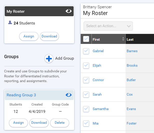 an example of group information on the left side of the page