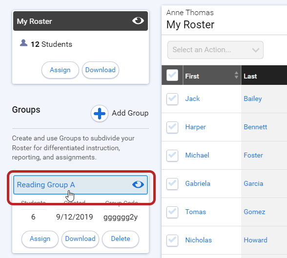 select a group name on the left