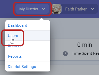 select My District at the top of any page, then Users in the menu