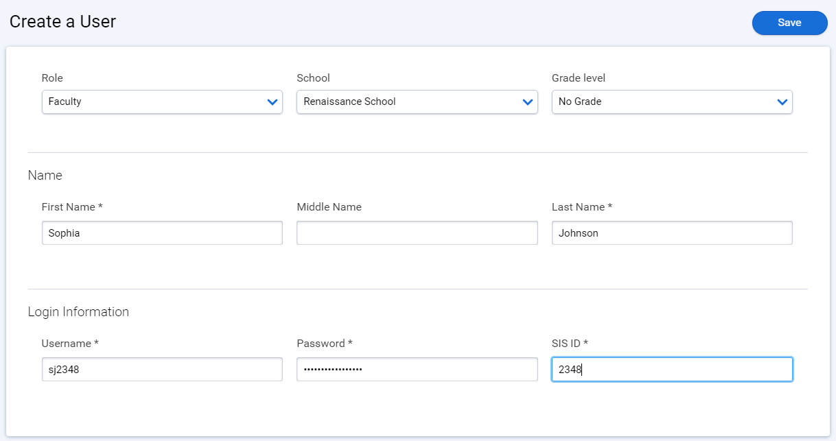 the Create User page