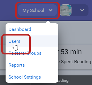select My School at the top of any page, then Users in the menu