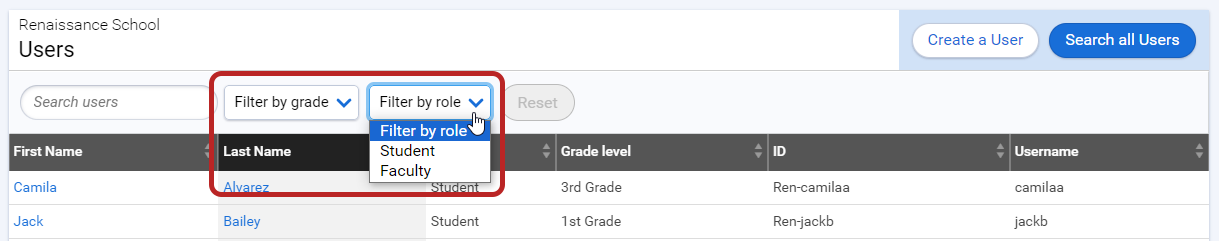 the Filter by Role drop-down list