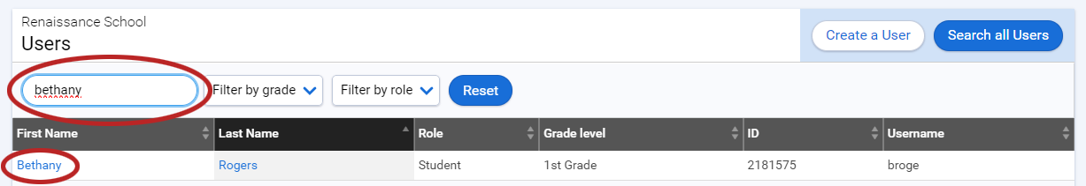 search for and select the user