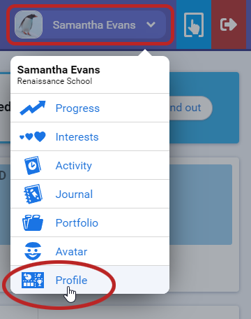 the student selects their name, then Profile