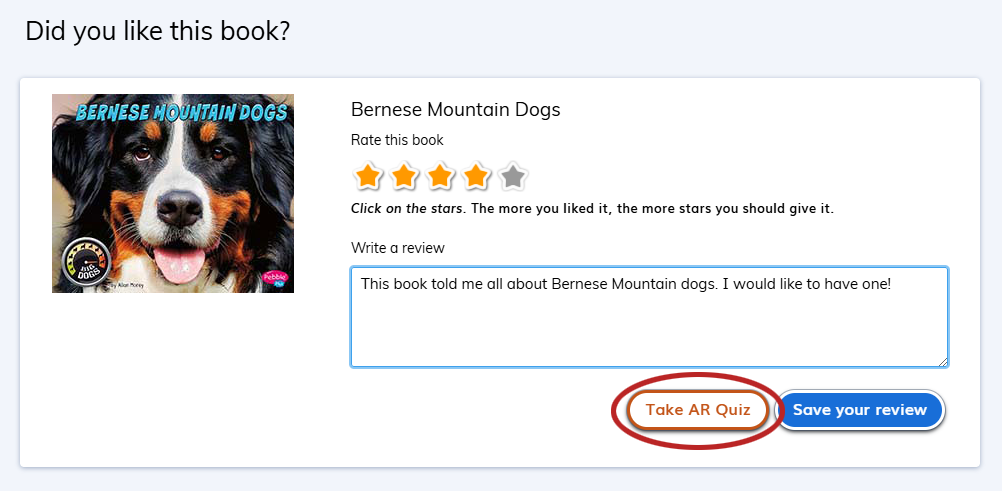 the Take AR Quiz button on the book rating page