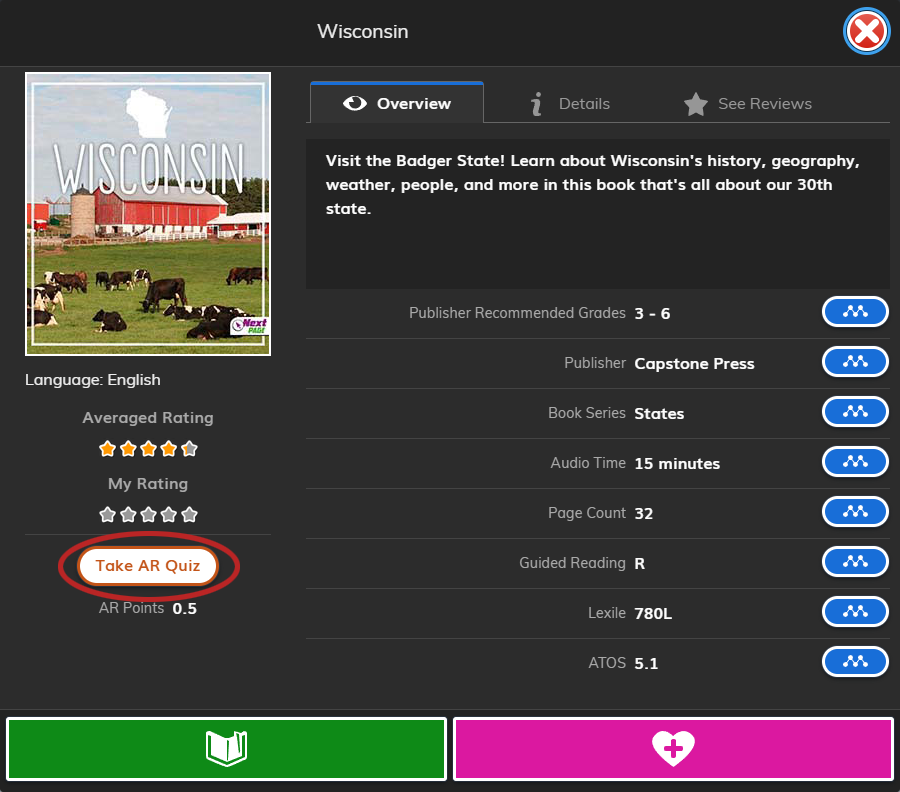 the Take AR Quiz button on the book information window