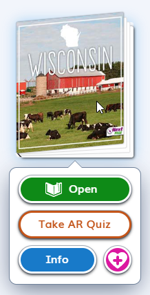 the options available when a student selects a book in the grid view