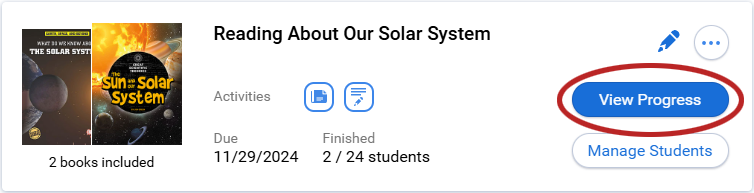 the View Progress button for an assignment