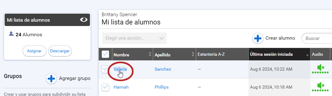 selectione el nombre del alumno