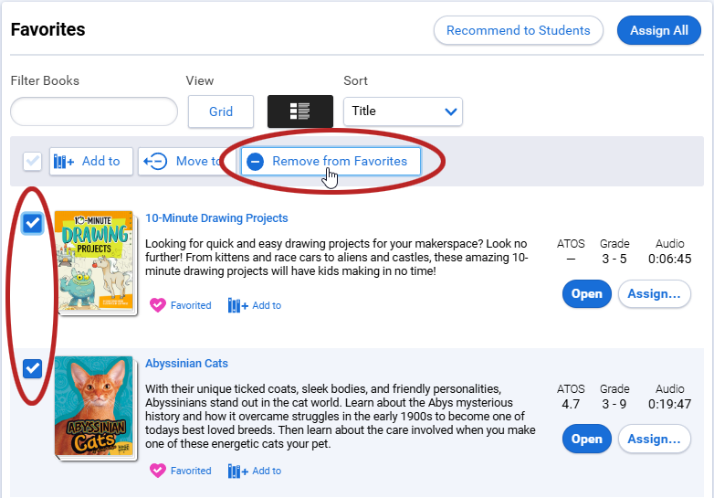 books checked and the Remove option