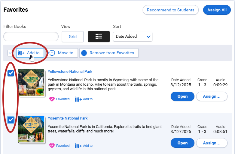 books checked and the Add to button