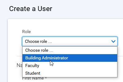 the Role drop-down list on the Create a User page