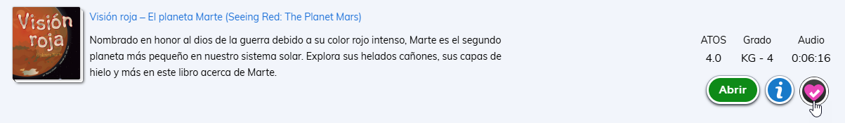 El botón de favoritos, con una marca de verificación en el corazón