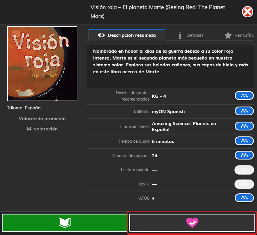 El botón de favoritos con una marca de verificación en el corazón
